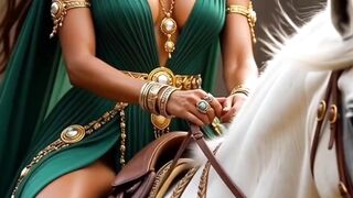 The Golden Gallop: Emerald Queen Riding in Style