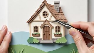 Hands Creating Paper Cottage Art