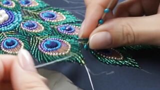 Magnificent Handmade Bead Embroidery Peacock Artwork