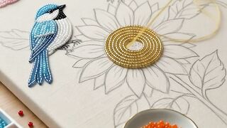 DIY Beadwork Embroidery: Sunflower & Birds Craft Process 🌻✨