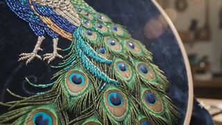 Exquisite Beaded Peacock Embroidery Art: Handcrafted Masterpiece