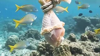 🍗🎐 Giant Octopus Snatches a Hanging Chiken Leg_ The Pull Is INSANE 🎐🥶