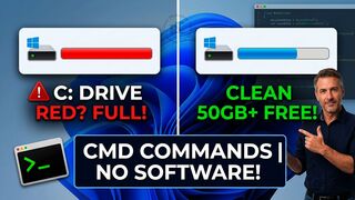 Fix C Drive Full Red Bar! Clean 50GB+ Using ONLY CMD Commands (No Software)