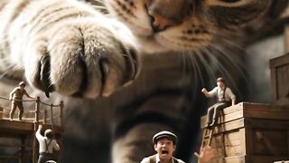 Tiny people funny cat