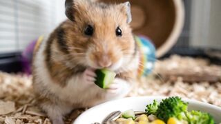 ASMR Hamster Is Eating Seeds And Broccoli