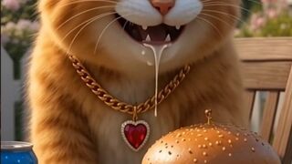 Fat Orange Cat And Her Burger And The Pig Funny