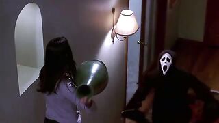 Scary movie. Chase on the stairs