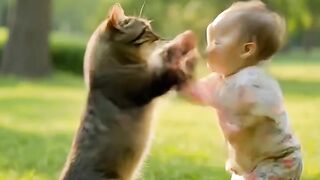 Cat dance with baby