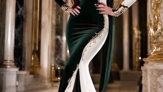 Royal Elegance: Emerald Green & White Statement Gown