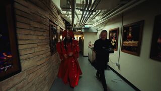red vinyl outfit backstage walk | avant-garde fashion & behind the scenes