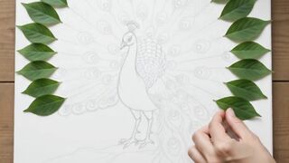 Satisfying Leaf Peacock Design | Handmade Nature Art Process