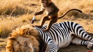 Monkey Paints a Lion Like a Zebra 😂🦁🐒