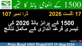 1500 Prize Bond Draw no 107 Faisalabad Results 17 August 2026 | Prize Complete Result List