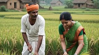 🌾 Kisan Aur Uski Biwi Mil Kar Fasal Kaat Rahe Hain | Gaon Ki Mehnat ❤️