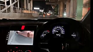 Car drive at night in city