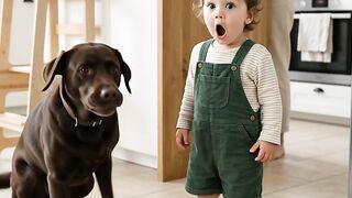 Dog steals cheese from toddler