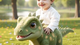 cute baby riding dinosaur