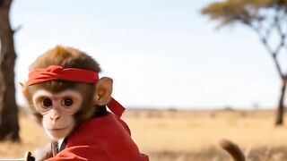 Monkey Practices Kung Fu with a Sword in the Savanna 😂🐒⚔️