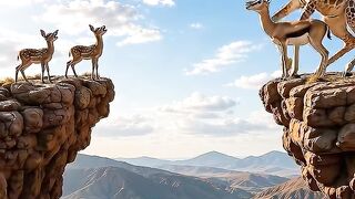 A Brave Giraffe and Gazelle Save Three Tiny Fawns From a Deadly Cliff!