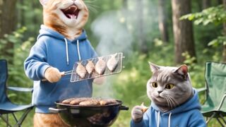 🐱🐱 Two Funny Cats Enjoying Fish Together! 😂🐟