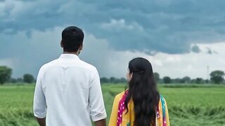 Farmer and His Wife Enjoy a Rainy Walk in the Field