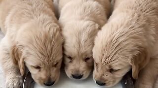 The Puppy Was Drinking Milk, Then the Kitten Joined In.