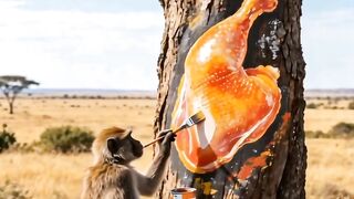 Draws a Chicken Leg on a Tree and Tricks a Lion 😂🐒🦁