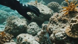 Octapas Swimming Under Water