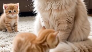 Mom Cat Watches Her Two Naughty Kittens.