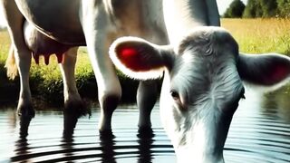 Rescue a white poor cow from a crocodile