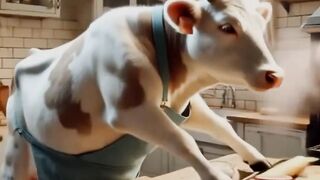Hardworking cow vs monkeys