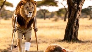 Sick Lion Fakes a Limp and Runs Away from a Monkey 😂🦁🐒