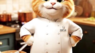 Cat chef making pizza
