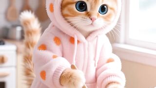 SO CUTE! Tiny Ginger Kitten Bakes a Strawberry Cake