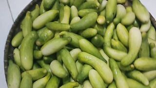 The local cucumber harvest tastes a bit sweet.