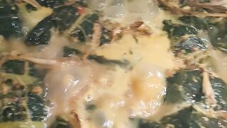 Buntil dish with anchovies mixed with stink beans wrapped in papaya leaves