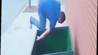 Funny video.  So funny 🤣 funny bull fall in dust bin.