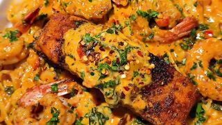 Creamy cajun salmon & shrimp pasta ✨