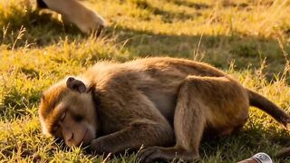 Monkey Sleeps with a Sword and Scares Away a Lion 😂🐒🦁