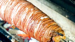 Turkish street food Lamb intestine kokorec