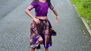 Small girl dance on road 2
