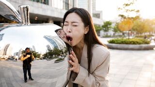 Beautiful Korean Woman Tries the Weirdest “Metal Snack” 😂🔥