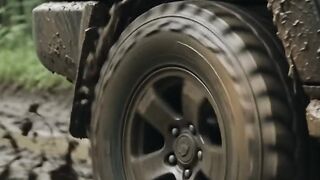 A 4x4 Suv car running through a mud road