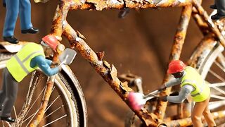 Miniature Workers Restore Rusty Bicycle | Satisfying Macro Stop Motion & Lightning Transformation