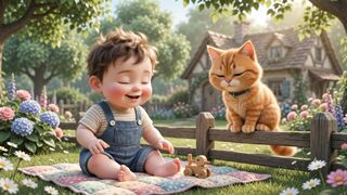 Baby playing with orange Cat 😍😍