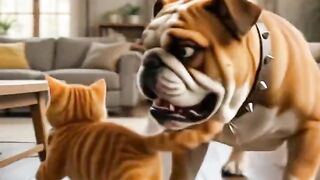 Orange Cat vs Big dog 🐕😮😮
