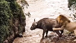 Buffalo vs lionking battle. #lions #buffalo #wildlife #animals.mp4