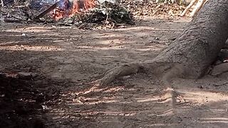 Satisfying Yard Cleaning & Burning Fallen Leaves | Peaceful Morning Routine in Indonesian Village