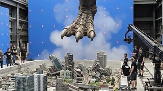 When a monster attacks a miniature city! 🦖🏙️ #shorts/How they film giant monster stomps on set!