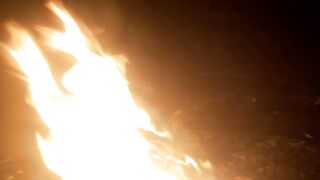 Bonfire in the mountains to warm the body